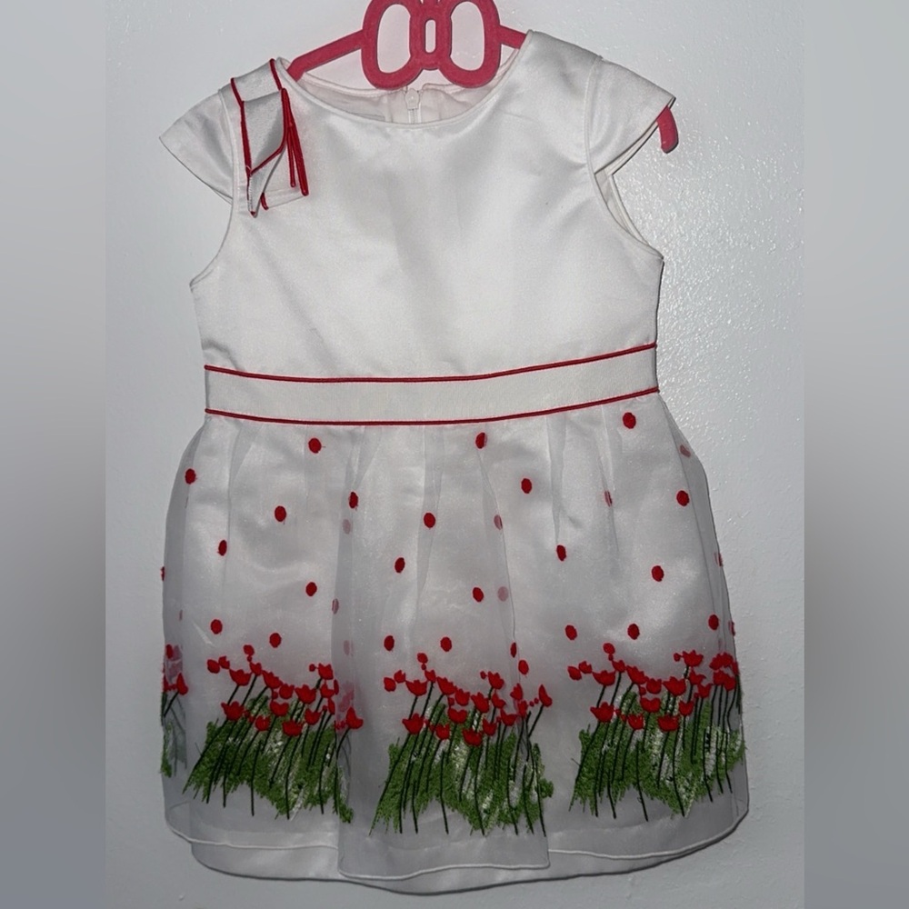 White Dress with Red Floral Embroidery